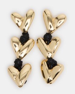 HEART LINEAR EARRINGS BLACK/GOLD