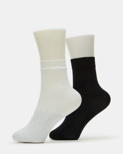 2 PACK LACE ANKLET SOCKS WHITE