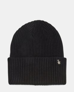 DOUBLE LAYER RIBBED KNIT BEANIE BLACK