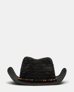 BEADED TRIM WESTERN HAT BLACK