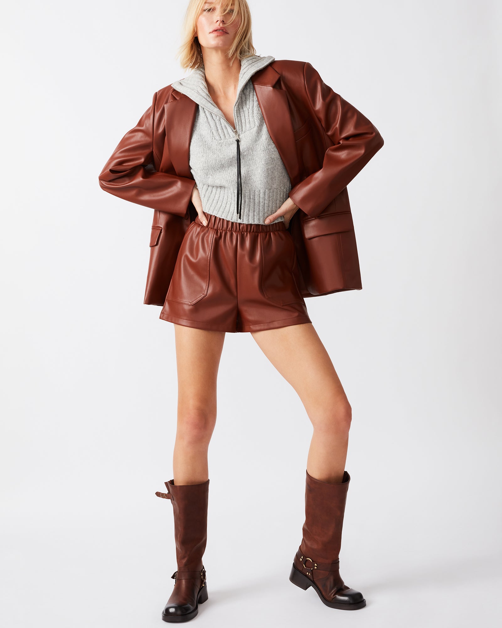 FAUX THE RECORD SHORT COGNAC - Image 2