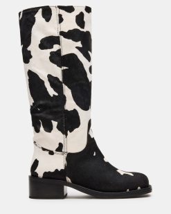 RIGGS BLACK COW PRINT WIDE CALF