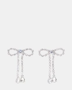 RHINESTONE BOW EARRINGS SILVER