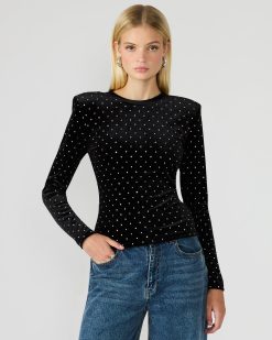 MADILYN STUDDED VELVET TOP BLACK