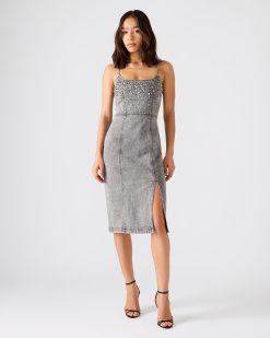 EMBELLISHED GISELLE DENIM DRESS FOG